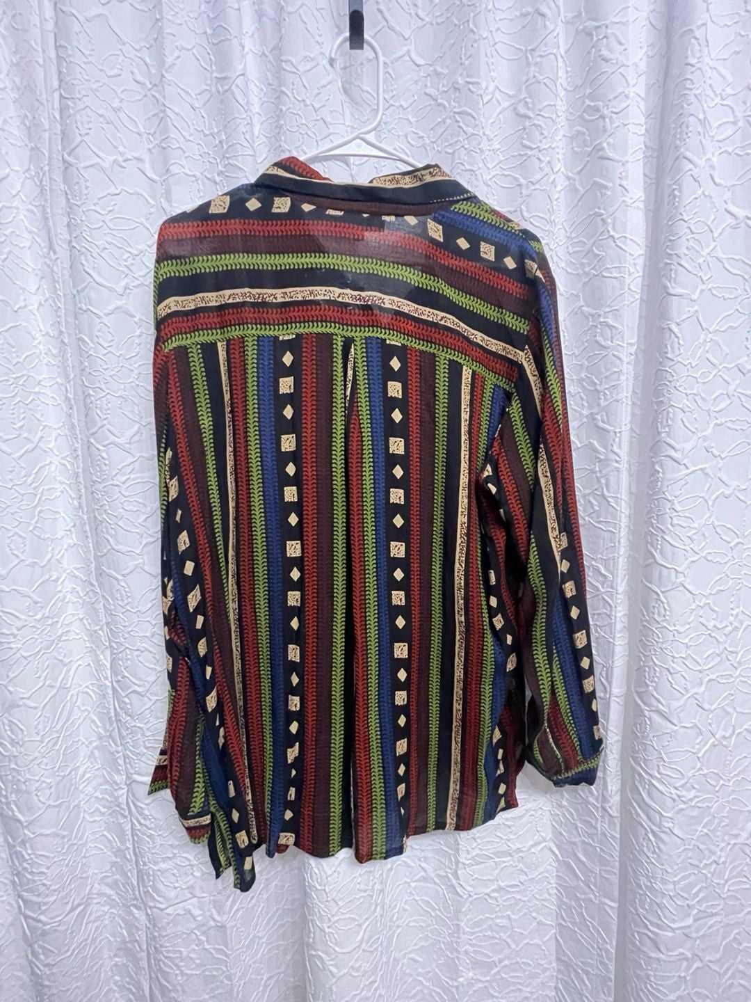 Serengeti Colorful Striped Tunic Top L Button Up Boho Artsy Casual 3