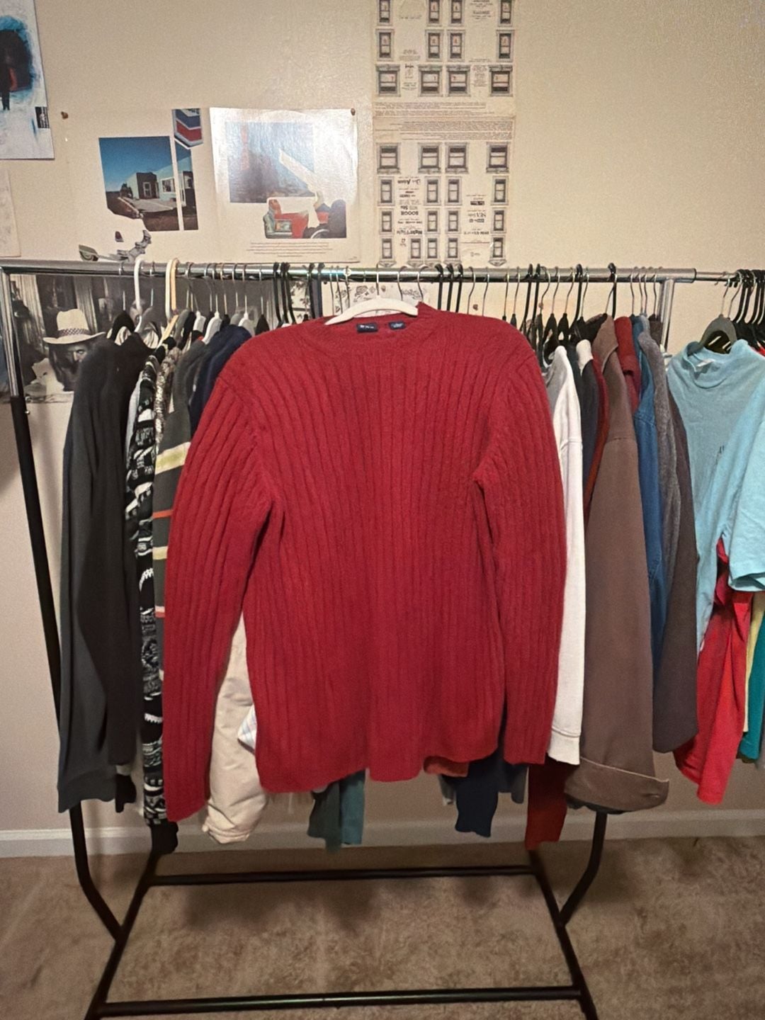Gap Lambswool Sweater Size L Red Ribbed Crew Neck 2