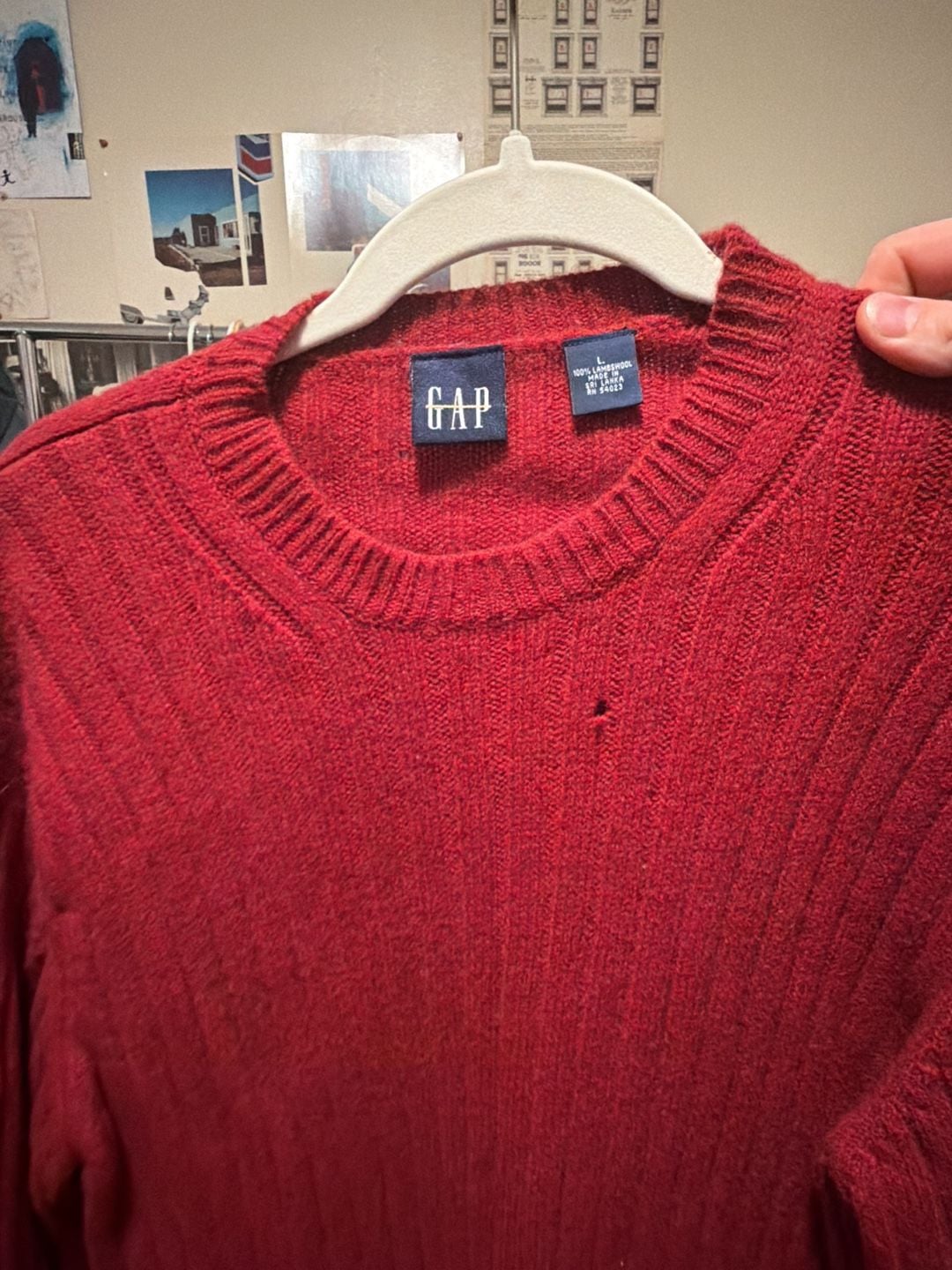Gap Lambswool Sweater Size L Red Ribbed Crew Neck 3