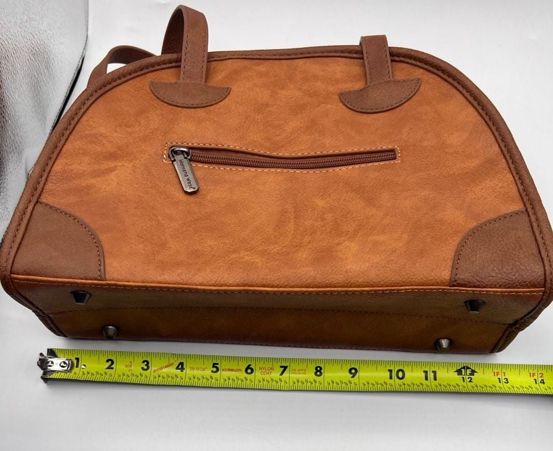 Montana West Retro Style Bowling Handbag Brown Faux Leather Top Handle 8