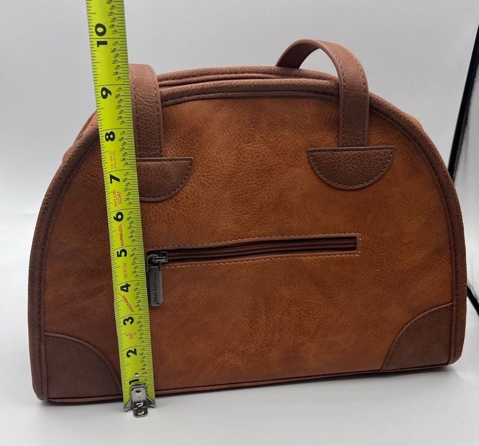 Montana West Retro Style Bowling Handbag Brown Faux Leather Top Handle 7