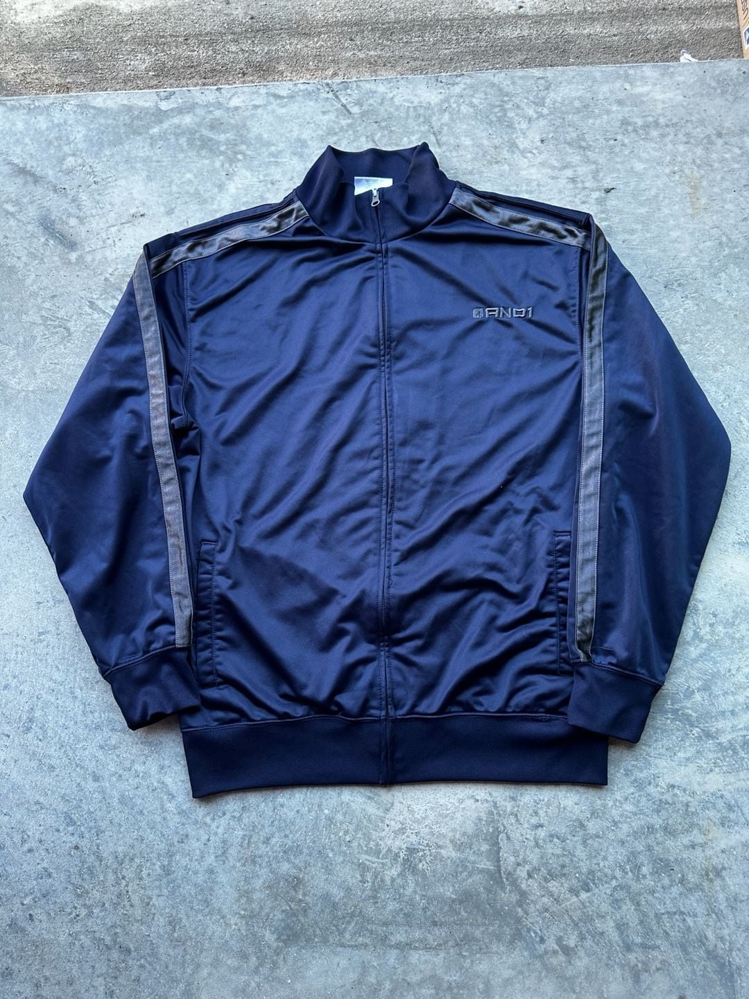 And1 Track Jacket Size L Navy Blue Full Zip Piping Vintage 2