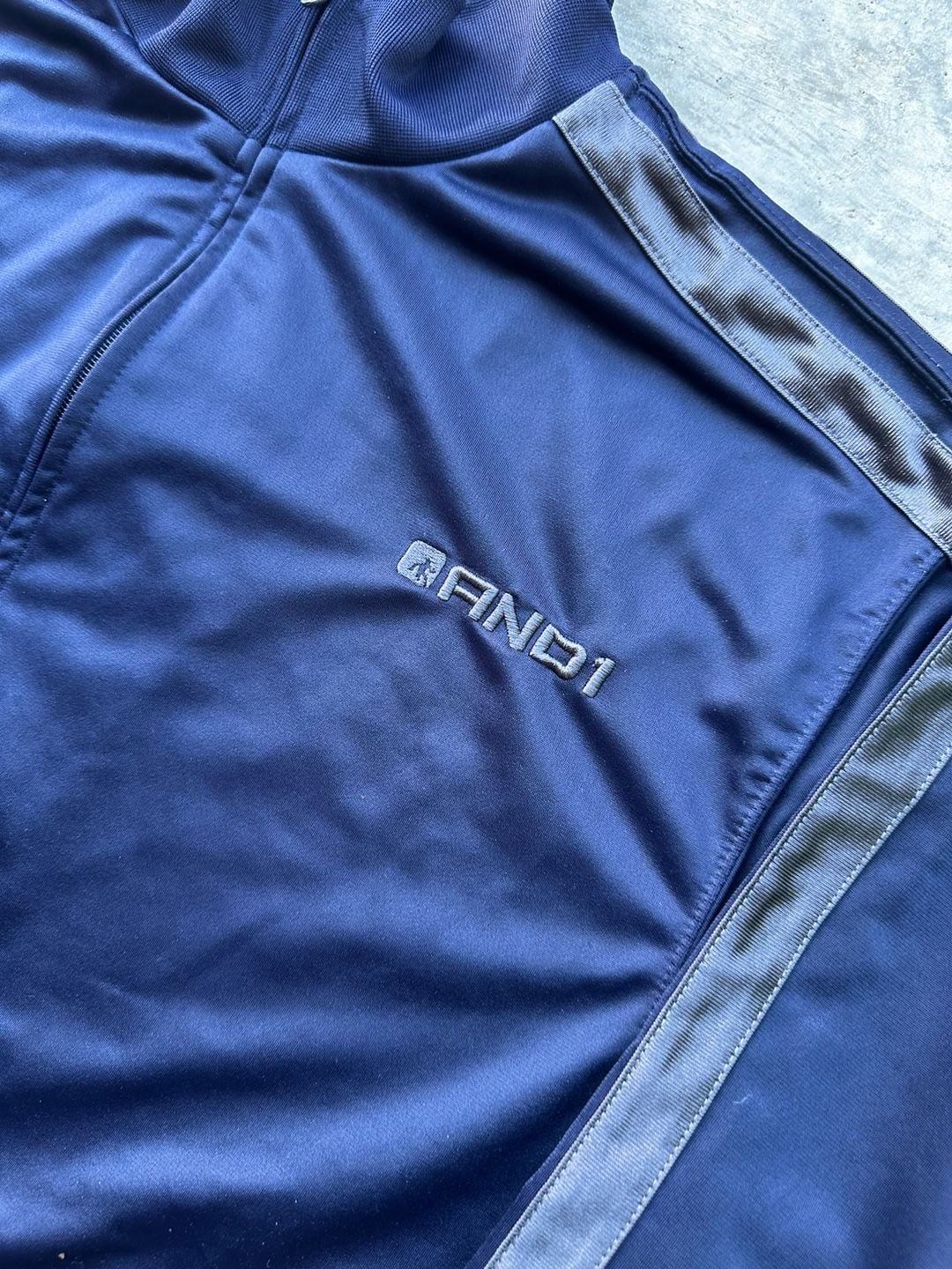 And1 Track Jacket Size L Navy Blue Full Zip Piping Vintage 6