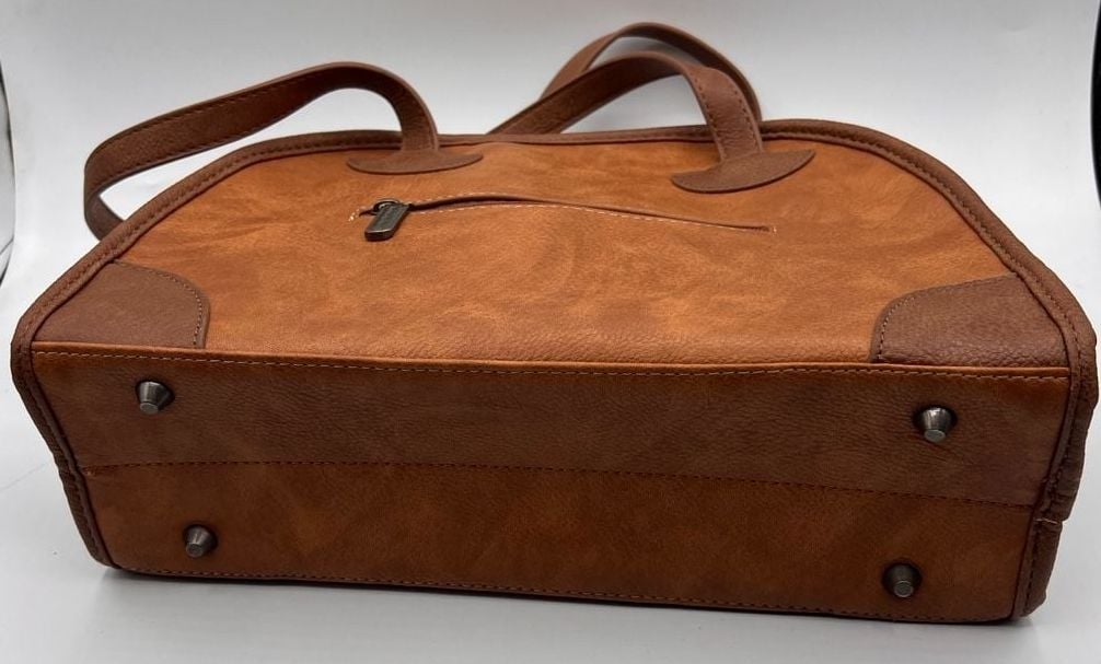 Montana West Retro Style Bowling Handbag Brown Faux Leather Top Handle 12