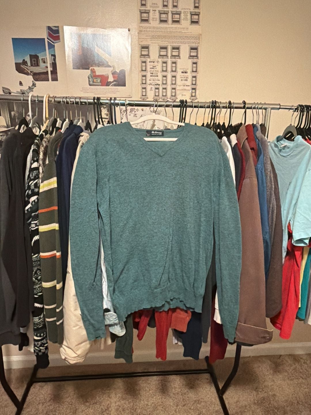 Mr Kenzy Lambswool V-Neck Sweater Size L Teal 2