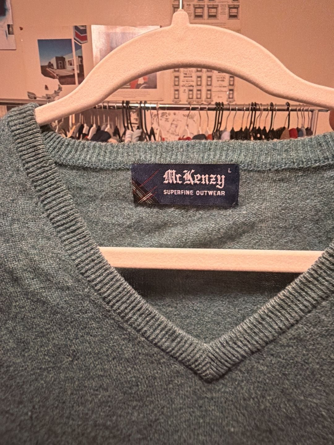 Mr Kenzy Lambswool V-Neck Sweater Size L Teal 4