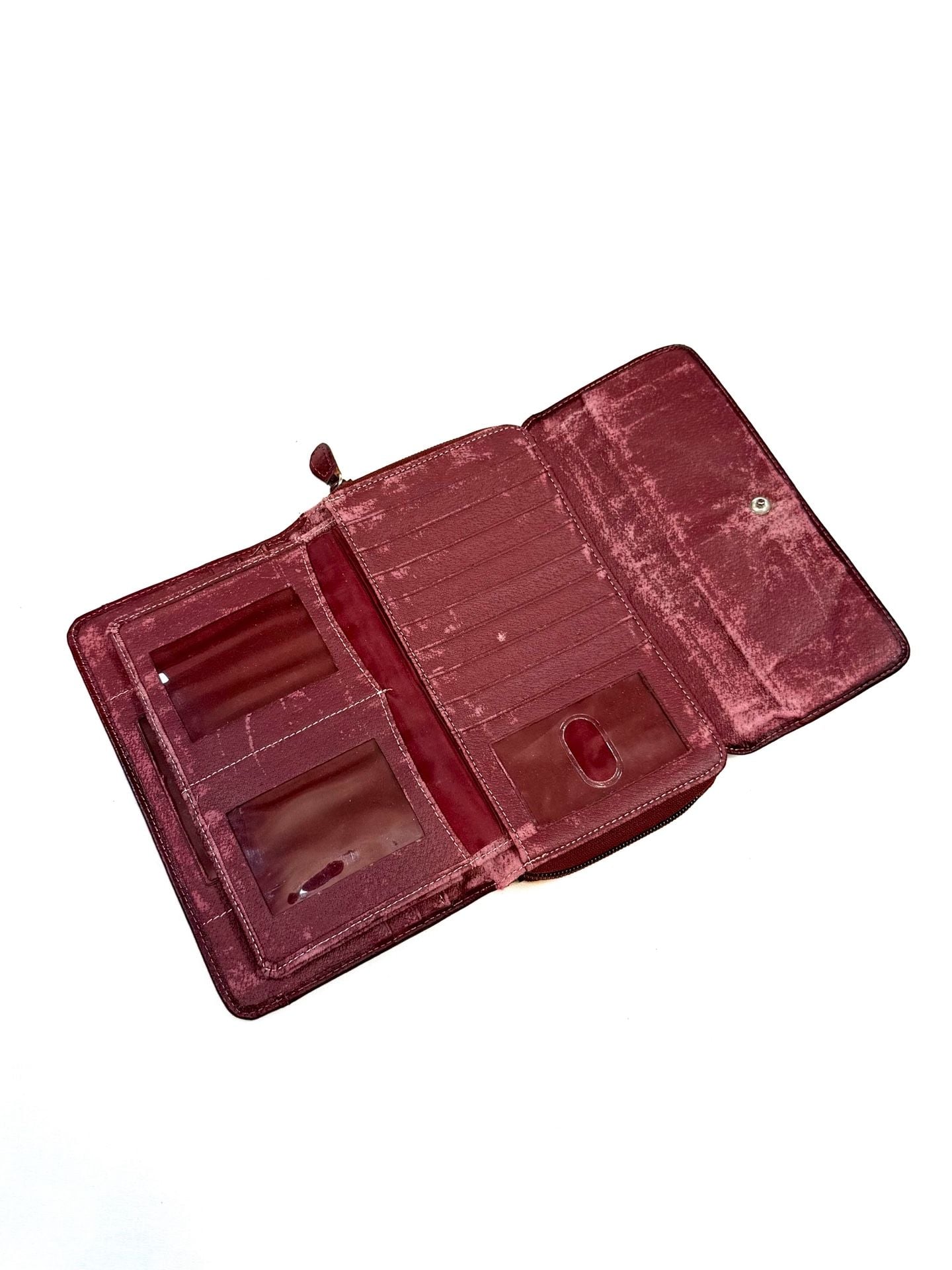 Women's Wallet 7.5in Old Money Quiet Luxury Heritage Dark Academia Y2K Burgundy Oxblood Genuine Leather Zip Around Organizer Checkbook Clutch 7