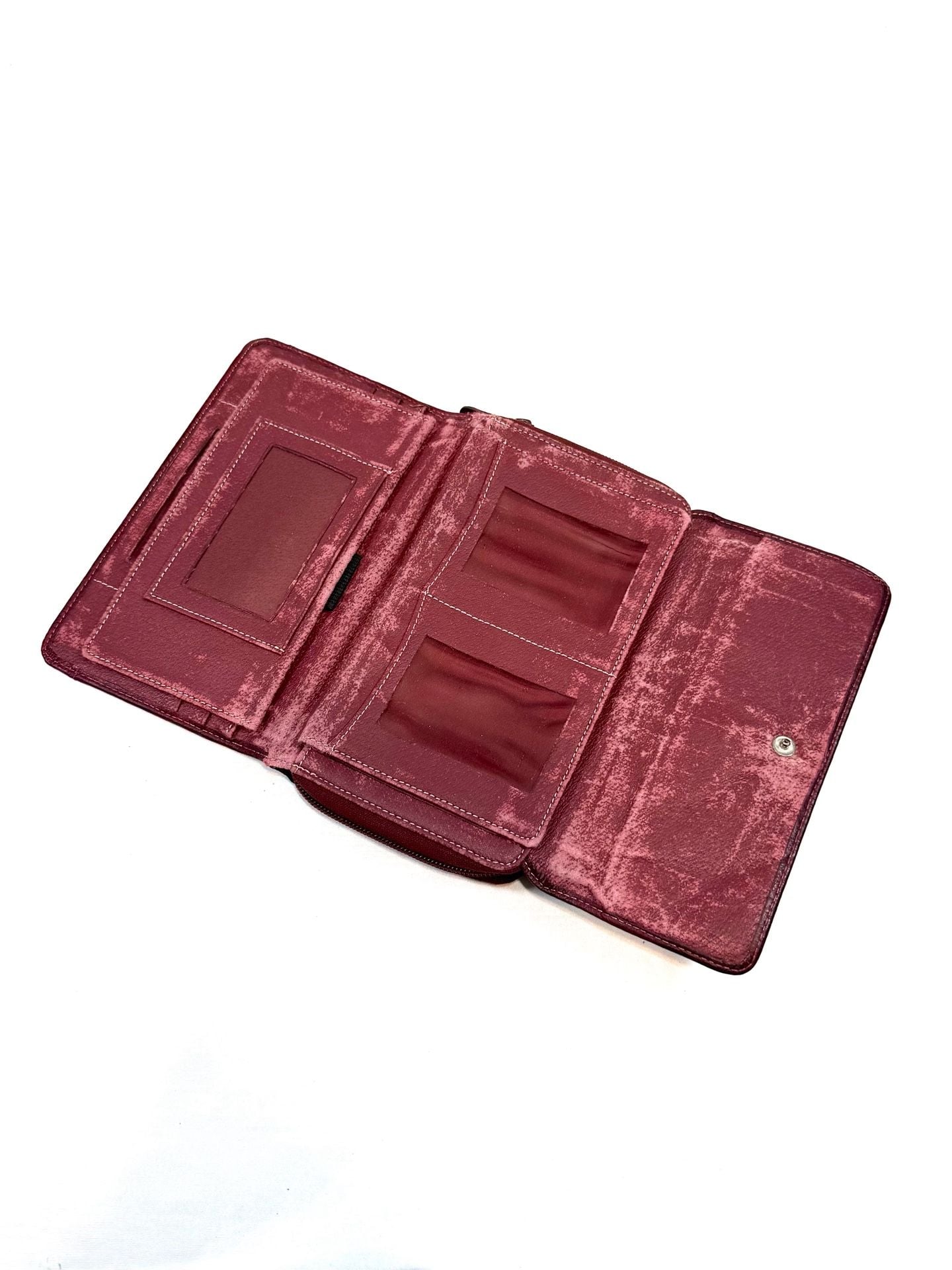Women's Wallet 7.5in Old Money Quiet Luxury Heritage Dark Academia Y2K Burgundy Oxblood Genuine Leather Zip Around Organizer Checkbook Clutch 8
