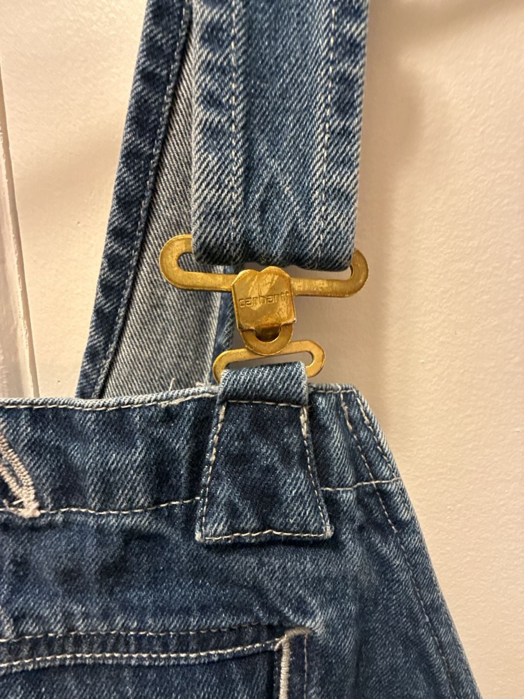 Carhartt Denim Bib Overalls Size 38x34 Loose Fit Blue Workwear OR4672-M 6