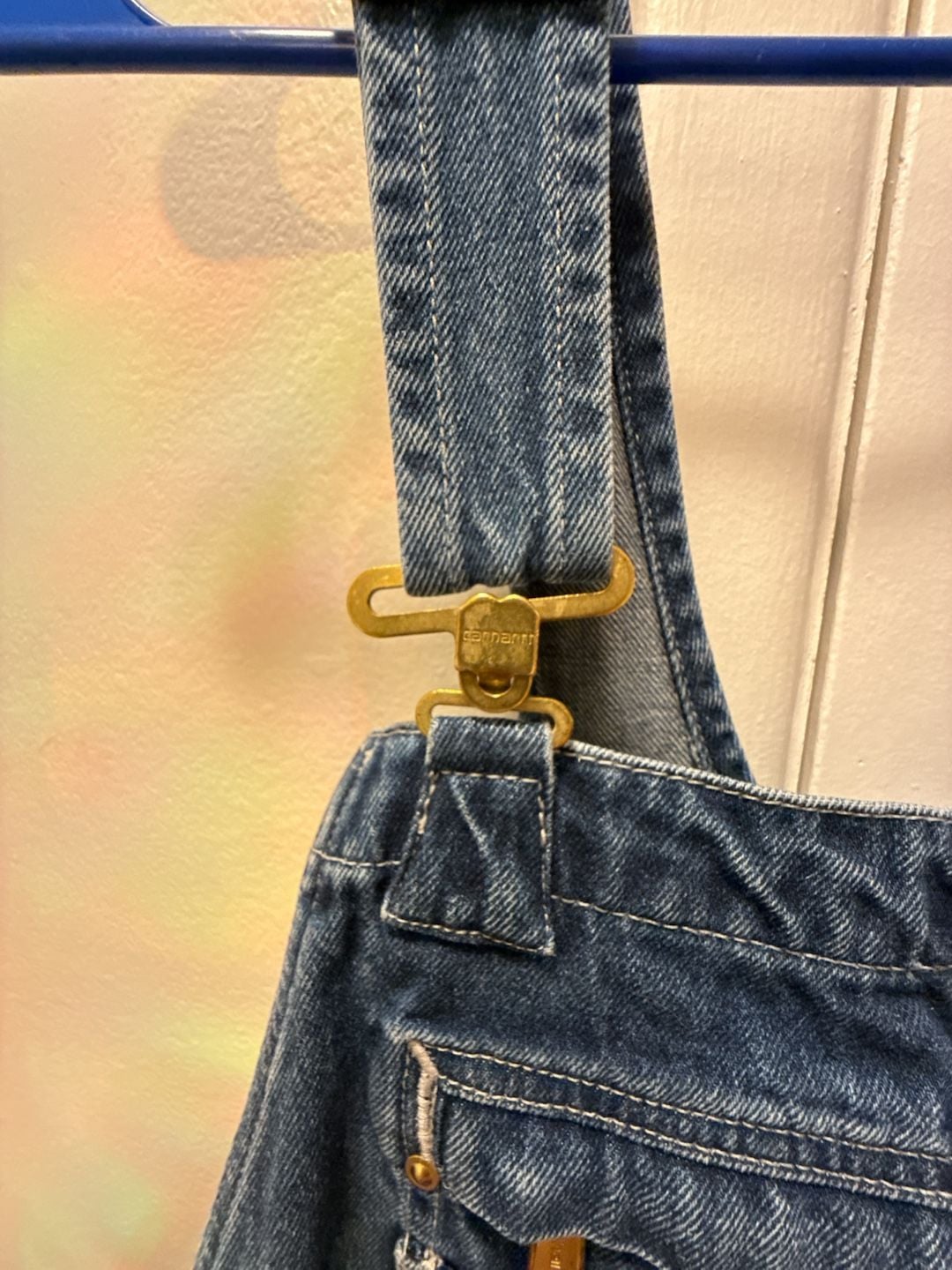 Carhartt Denim Bib Overalls Size 38x34 Loose Fit Blue Workwear OR4672-M 7