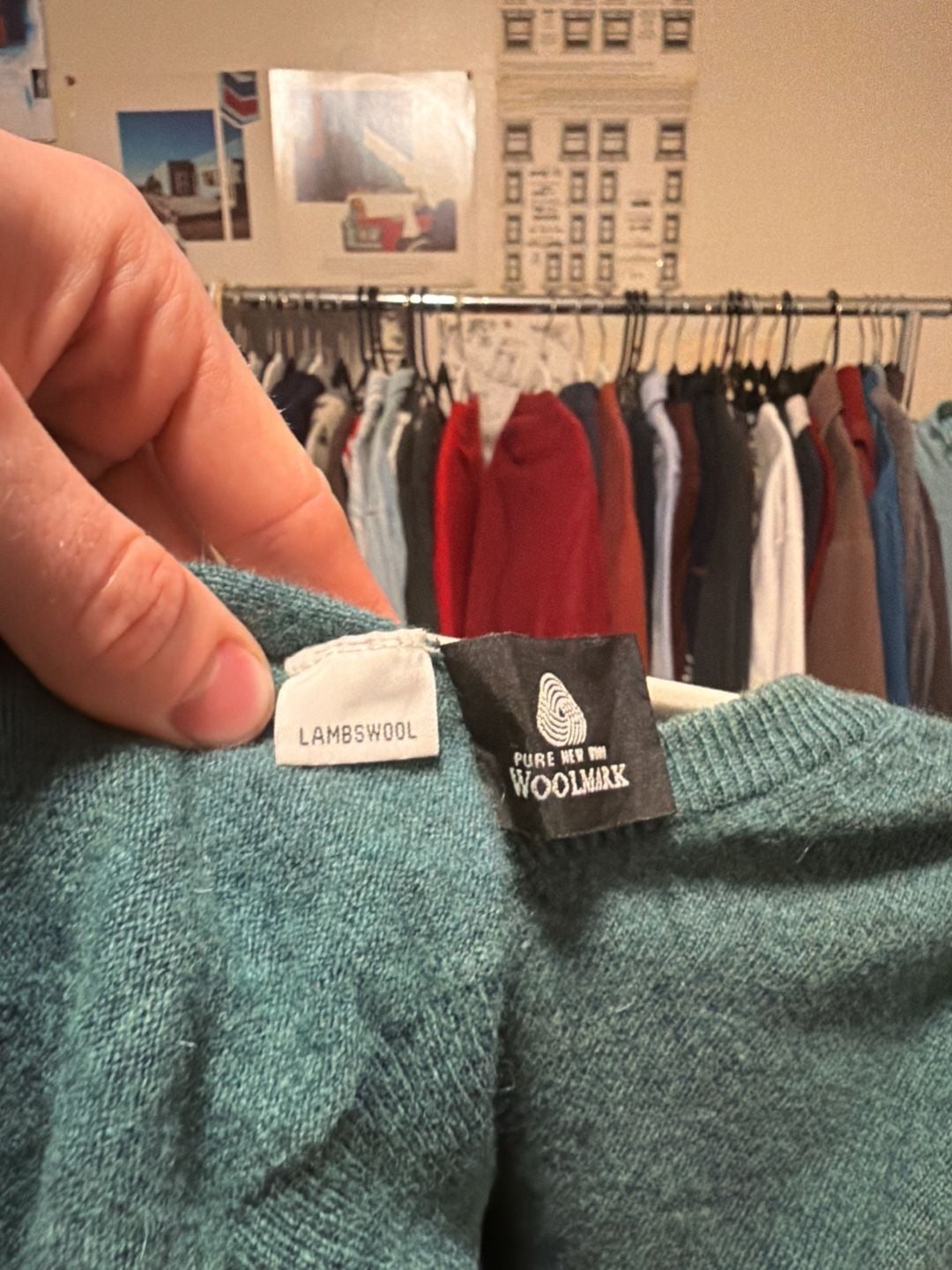 Mr Kenzy Lambswool V-Neck Sweater Size L Teal 5