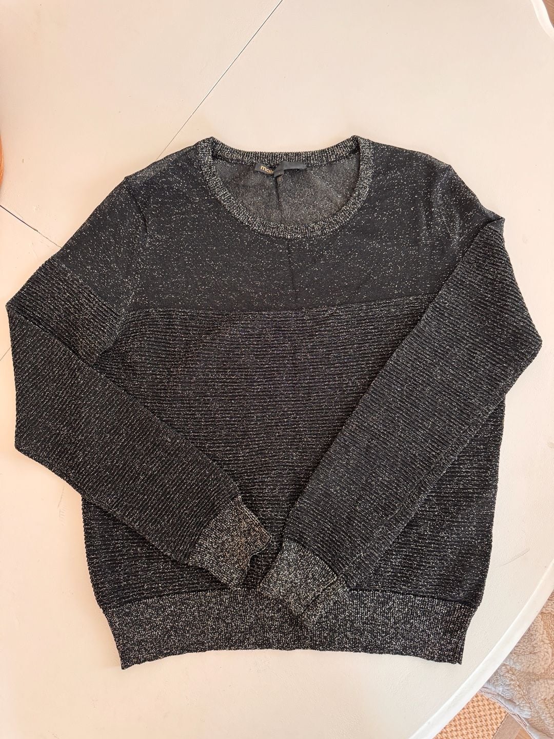 Maje Moulin Black Metallic Knit Sweater Size 1 2