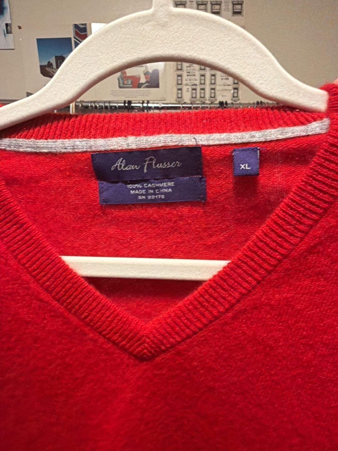 Alan Flusser Cashmere V-Neck Sweater Size XL Red 3