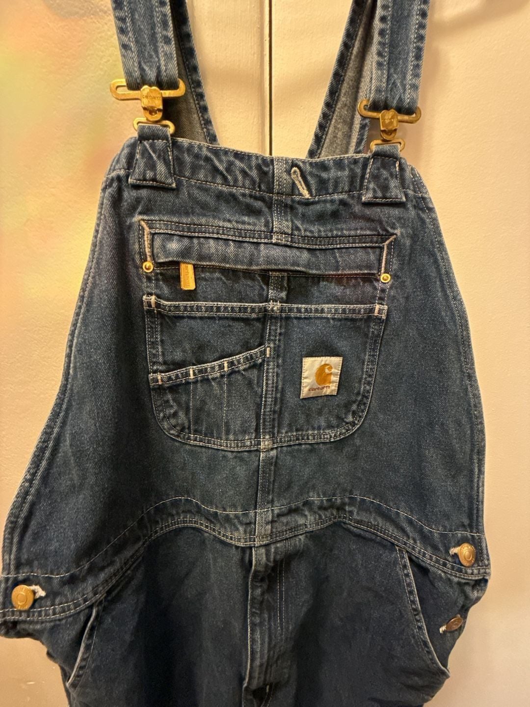 Carhartt Denim Bib Overalls Size 38x34 Loose Fit Blue Workwear OR4672-M 3