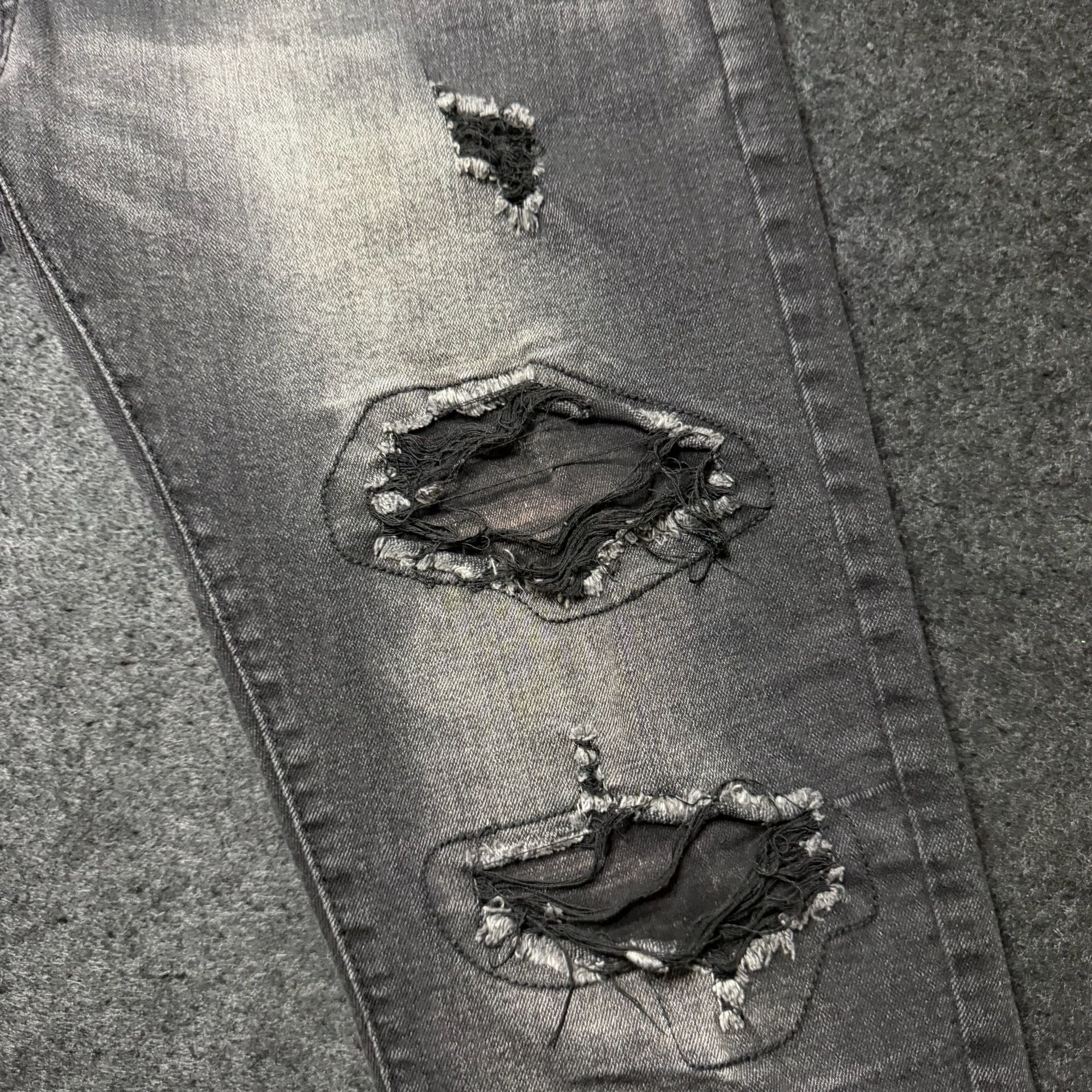 Encrypted Distressed Slim Fit Jeans Grey Black 3