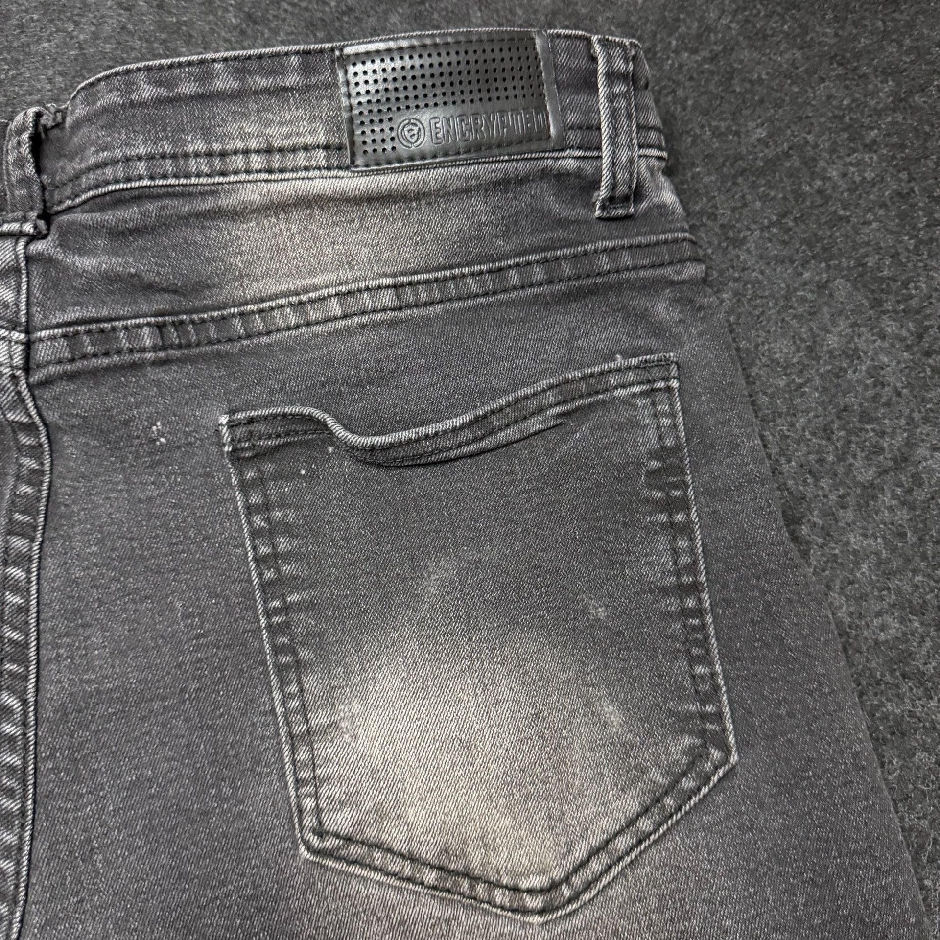 Encrypted Distressed Slim Fit Jeans Grey Black 7