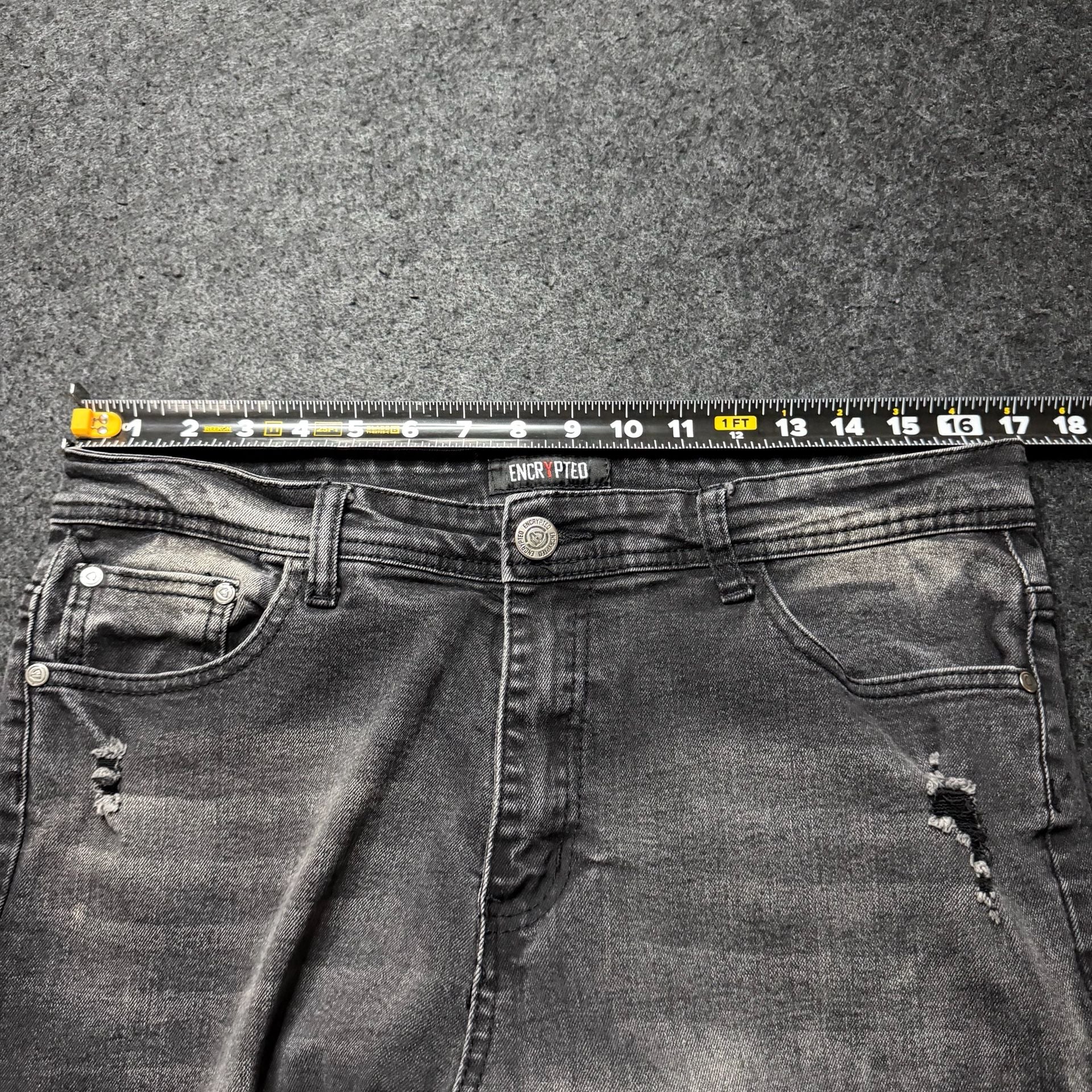 Encrypted Distressed Slim Fit Jeans Grey Black 9