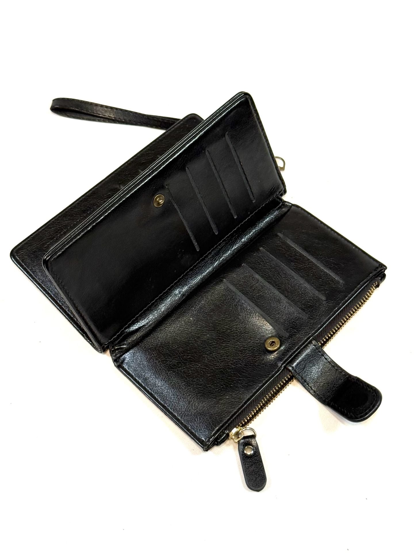 Women's Wristlet Wallet 7in Whimsigoth Y2K Indie Vanguard Heritage Boho Black Embossed Mandala Faux Leather Zip Organizer Detachable Strap 7