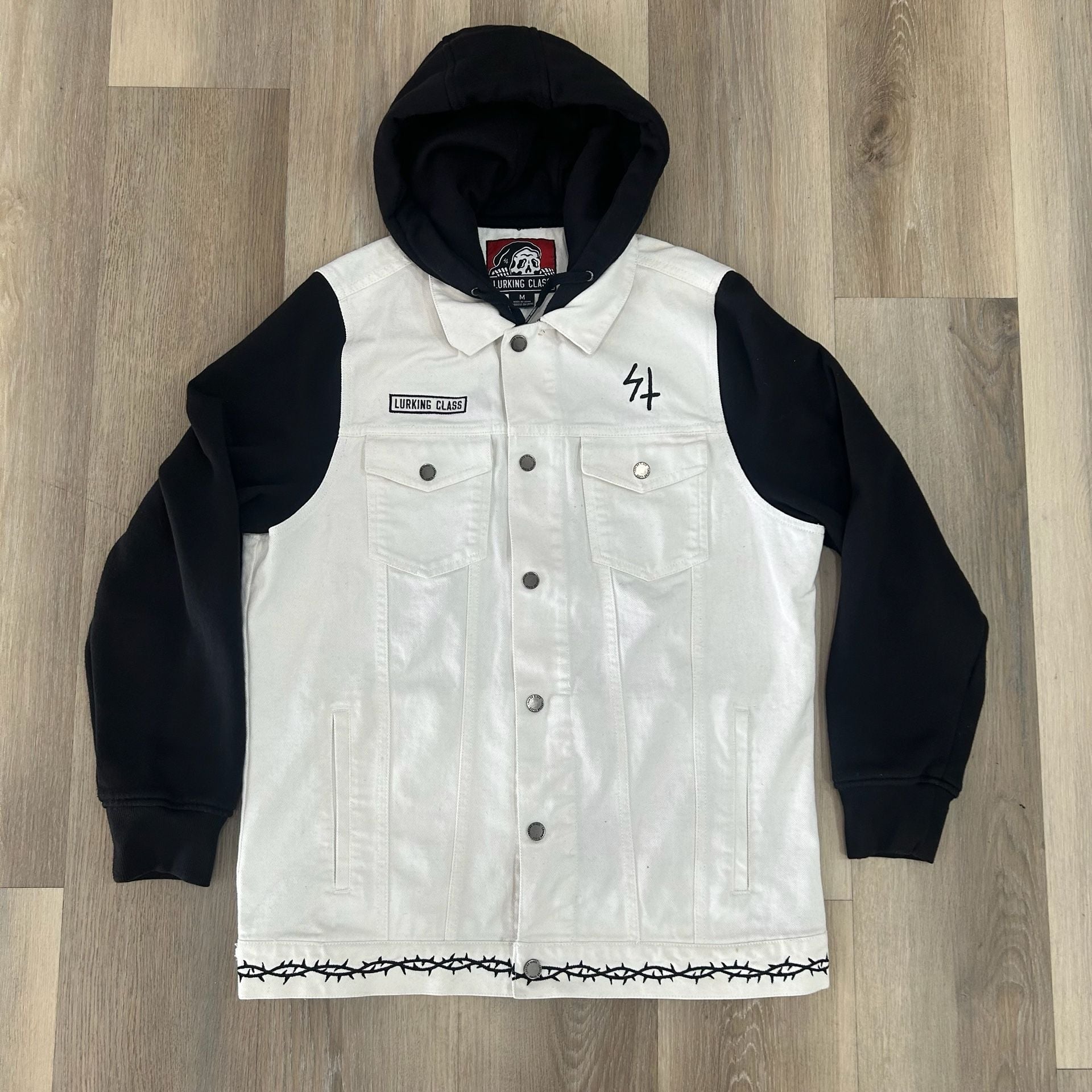 Lurking Class By Sketchy Tank Denim Jacket Size M Black White Hoodie 3