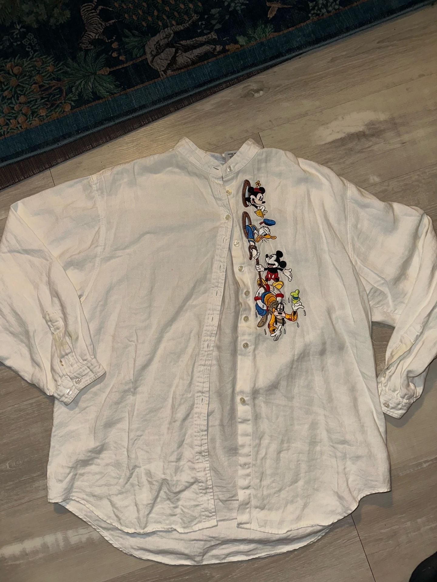 Vintage The Disney Store Mickey And Friends 100% Linen Shirt Large White 1