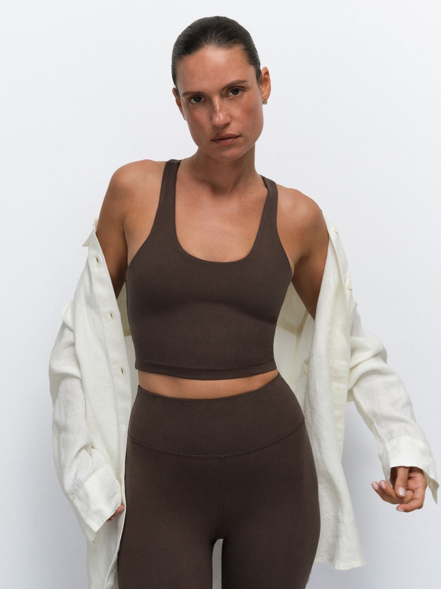 Mate The Label Organic Stretch Racer Tank Size M Mocha Crop Top NWT 2
