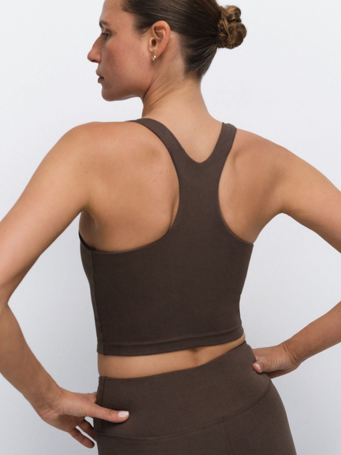Mate The Label Organic Stretch Racer Tank Size M Mocha Crop Top NWT 3
