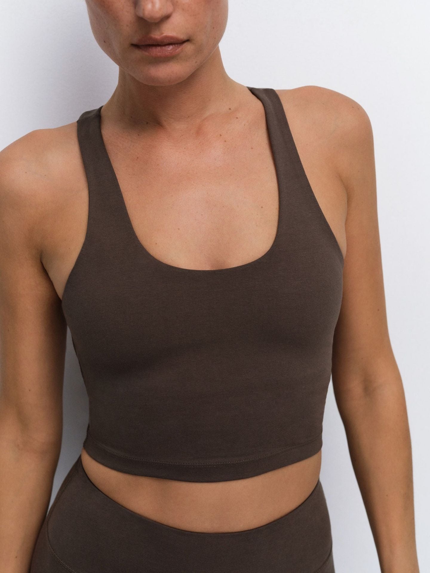Mate The Label Organic Stretch Racer Tank Size M Mocha Crop Top NWT 6