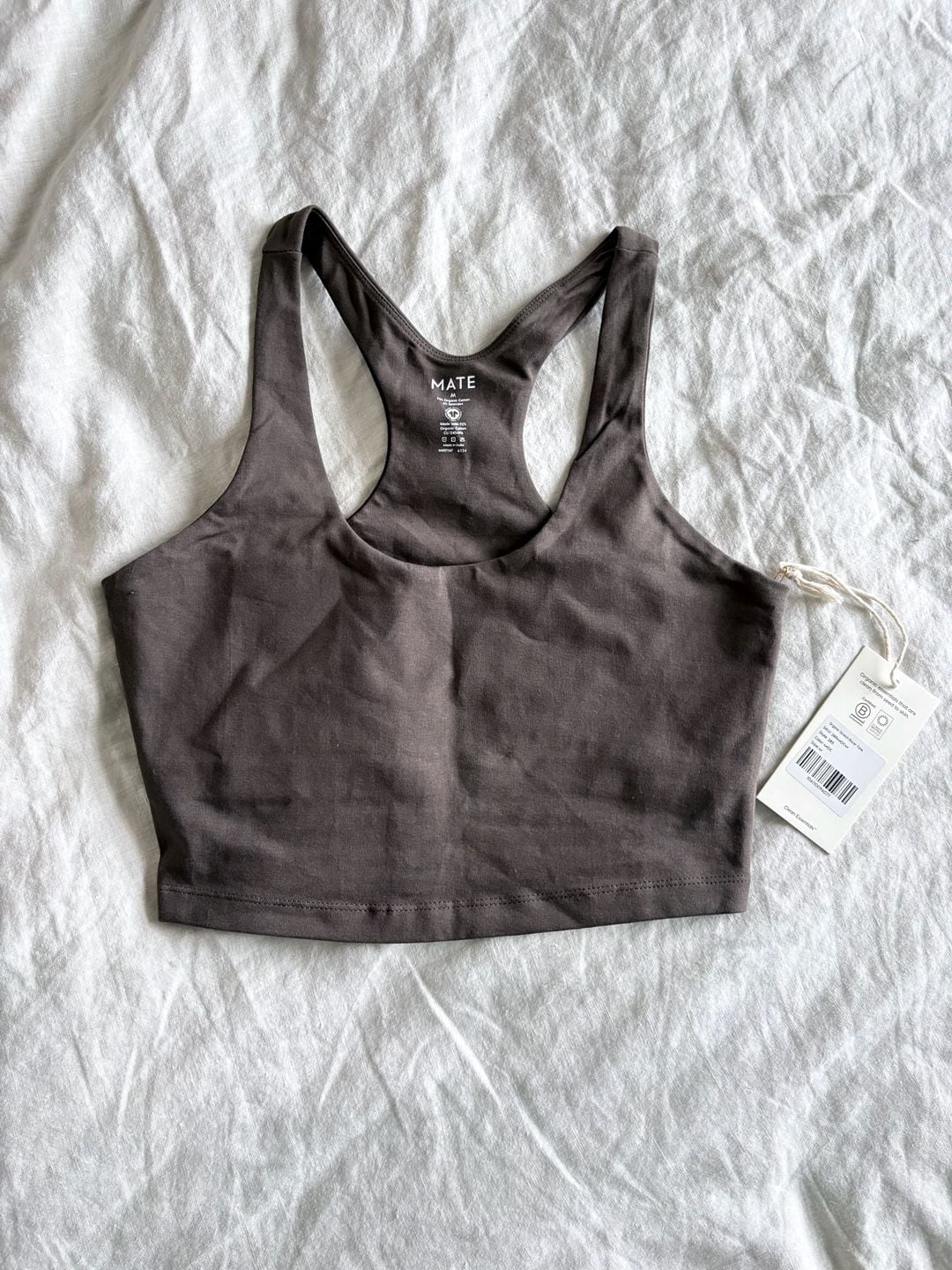 Mate The Label Organic Stretch Racer Tank Size M Mocha Crop Top NWT 7