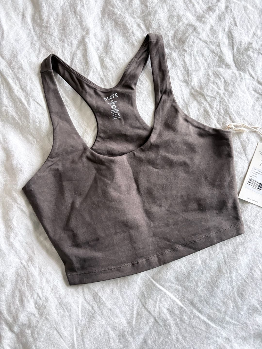 Mate The Label Organic Stretch Racer Tank Size M Mocha Crop Top NWT 8