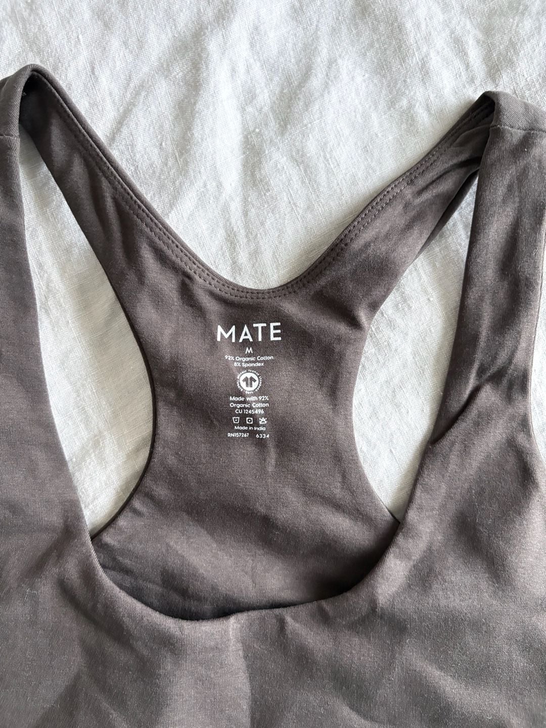 Mate The Label Organic Stretch Racer Tank Size M Mocha Crop Top NWT 9