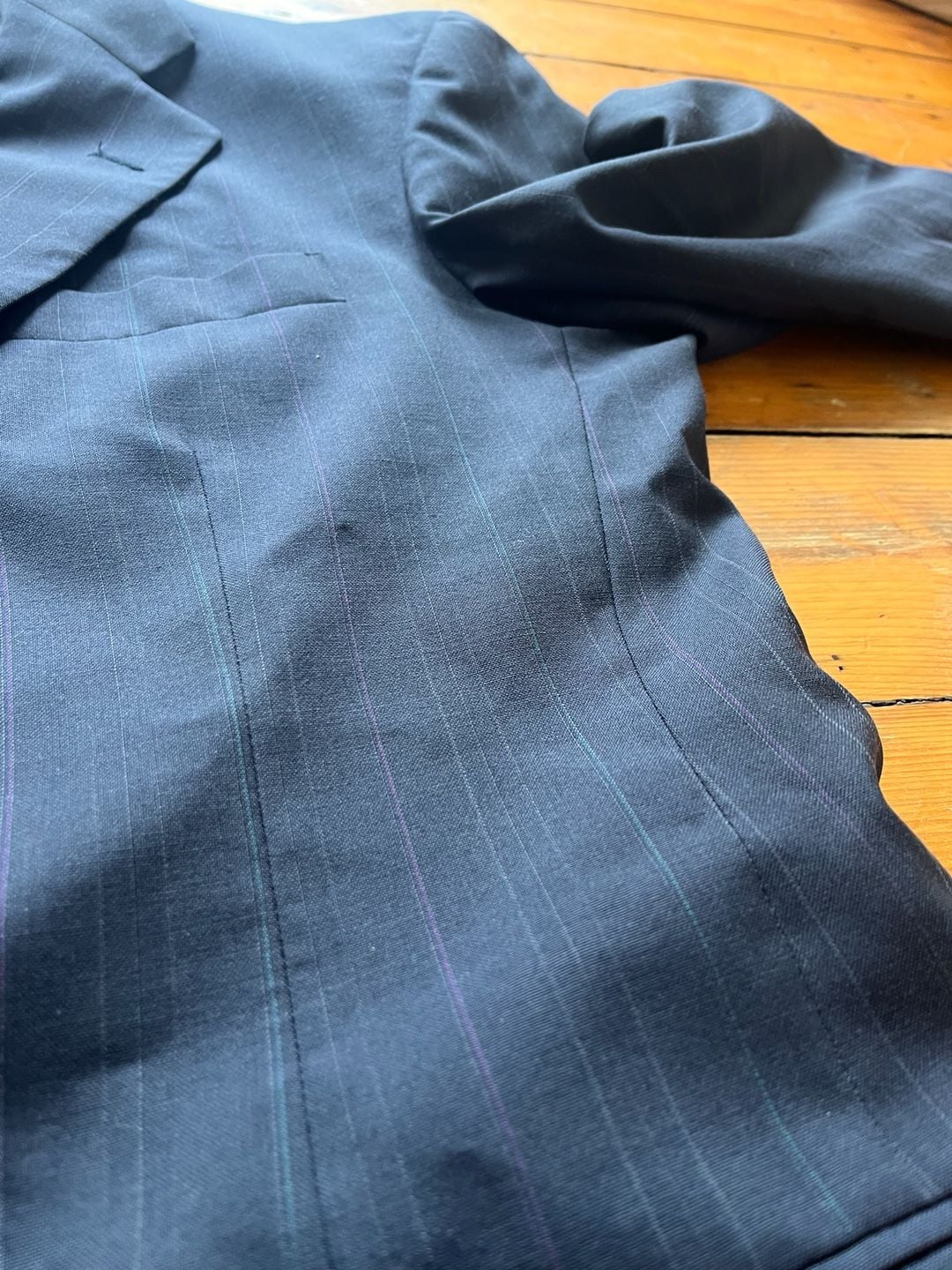 Polo University Club Pinstripe Suit Jacket Navy Blue USA Union Label 42L 43L 11