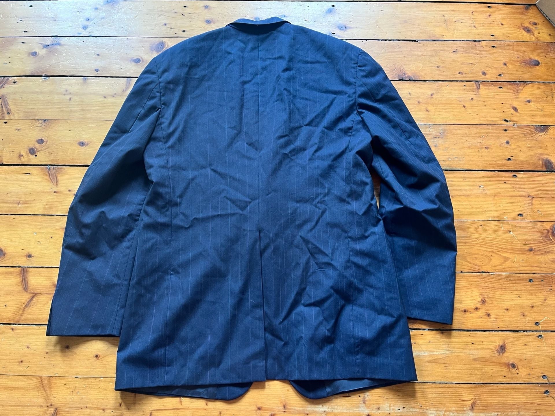 Polo University Club Pinstripe Suit Jacket Navy Blue USA Union Label 42L 43L 12