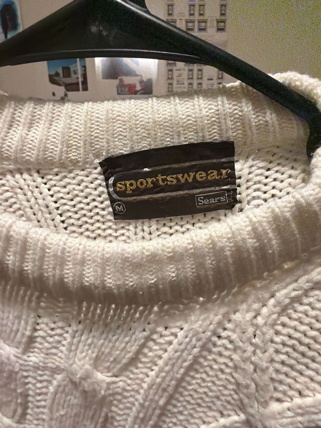 Sears Sportswear Cable Knit Sweater Size M White Crewneck 3
