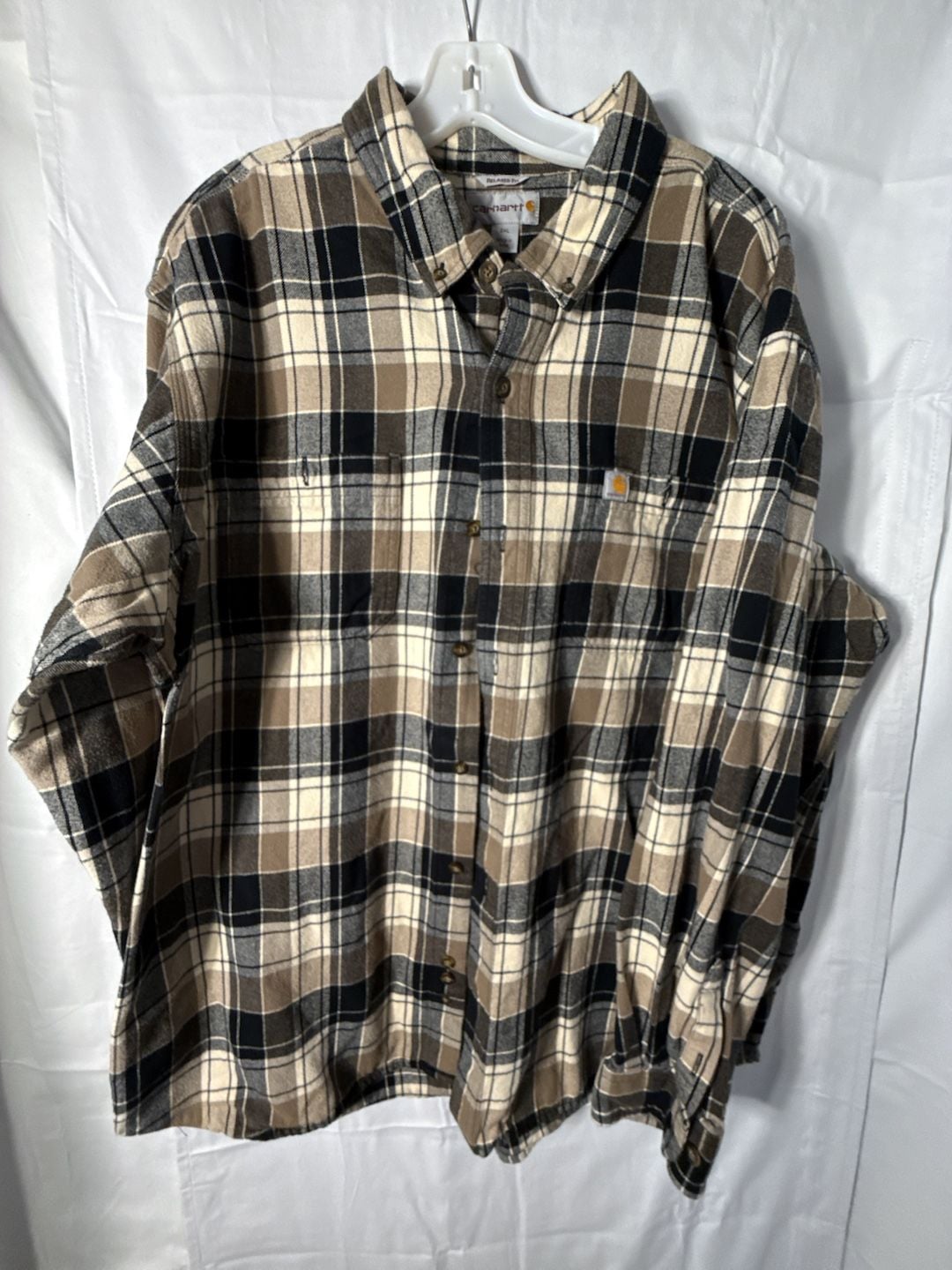 Carhartt Plaid Flannel Shirt Size 2XL Relaxed Fit Brown Black 2