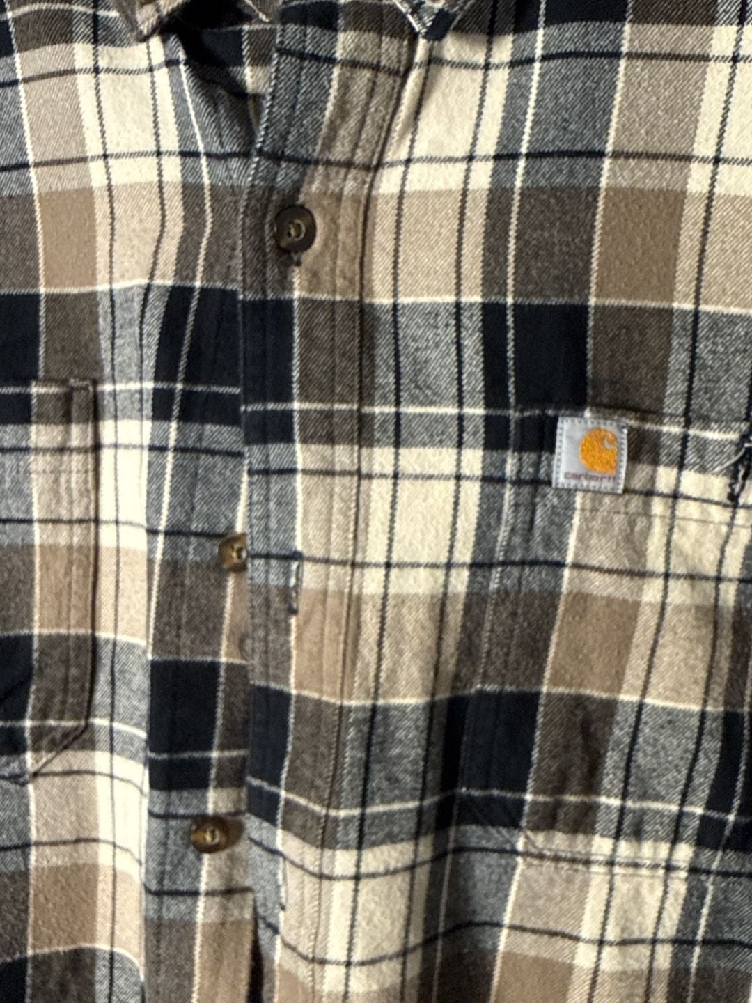 Carhartt Plaid Flannel Shirt Size 2XL Relaxed Fit Brown Black 3