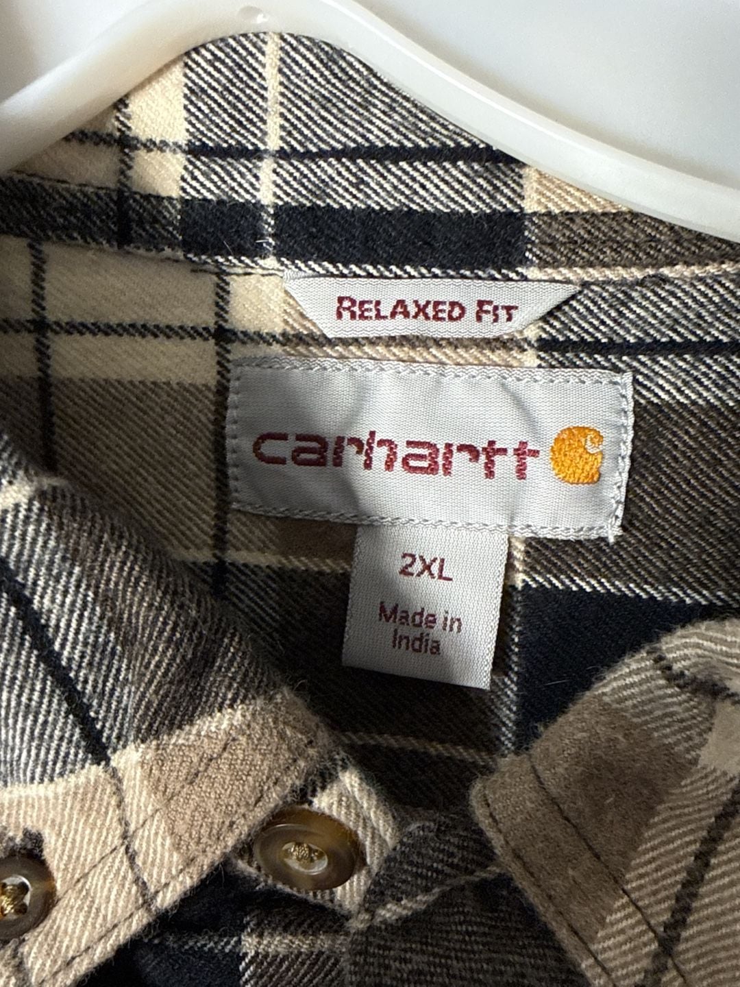 Carhartt Plaid Flannel Shirt Size 2XL Relaxed Fit Brown Black 4