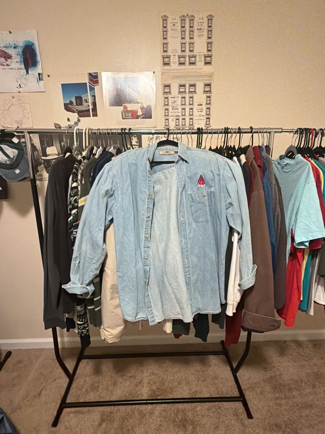 Lee Classic Denim Button-Down Shirt Size L Blue SFPE Embroidered Logo 2