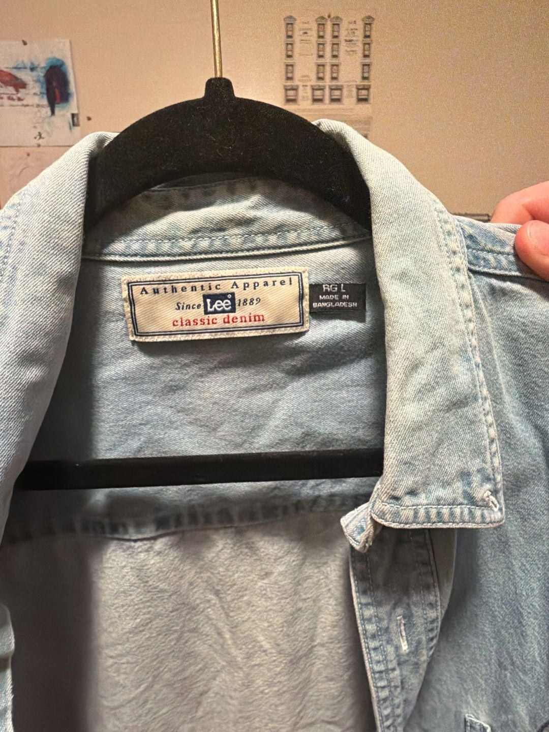 Lee Classic Denim Button-Down Shirt Size L Blue SFPE Embroidered Logo 3