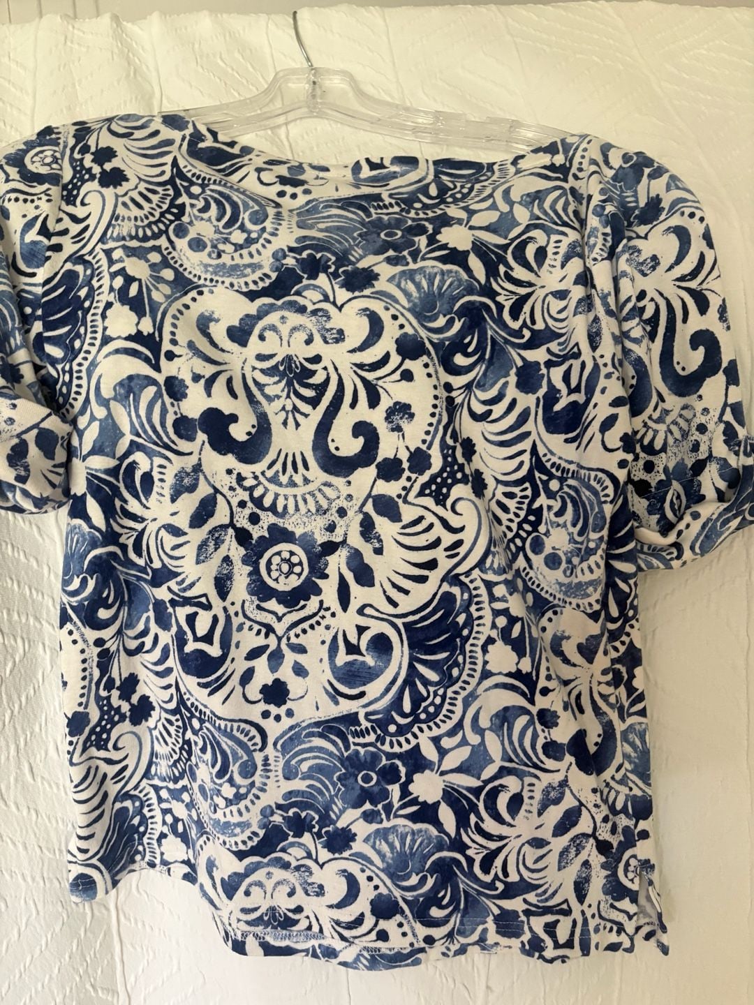 Lauren Ralph Lauren Blue White Floral Paisley Boatneck Top 4