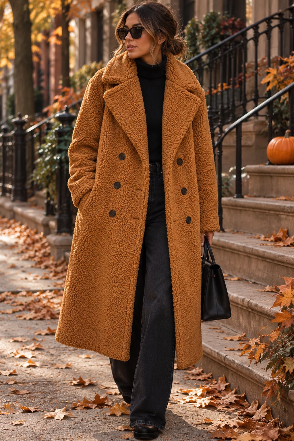 J.Crew Teddy Sherpa Long Coat Caramel Brown Double Breasted M 2