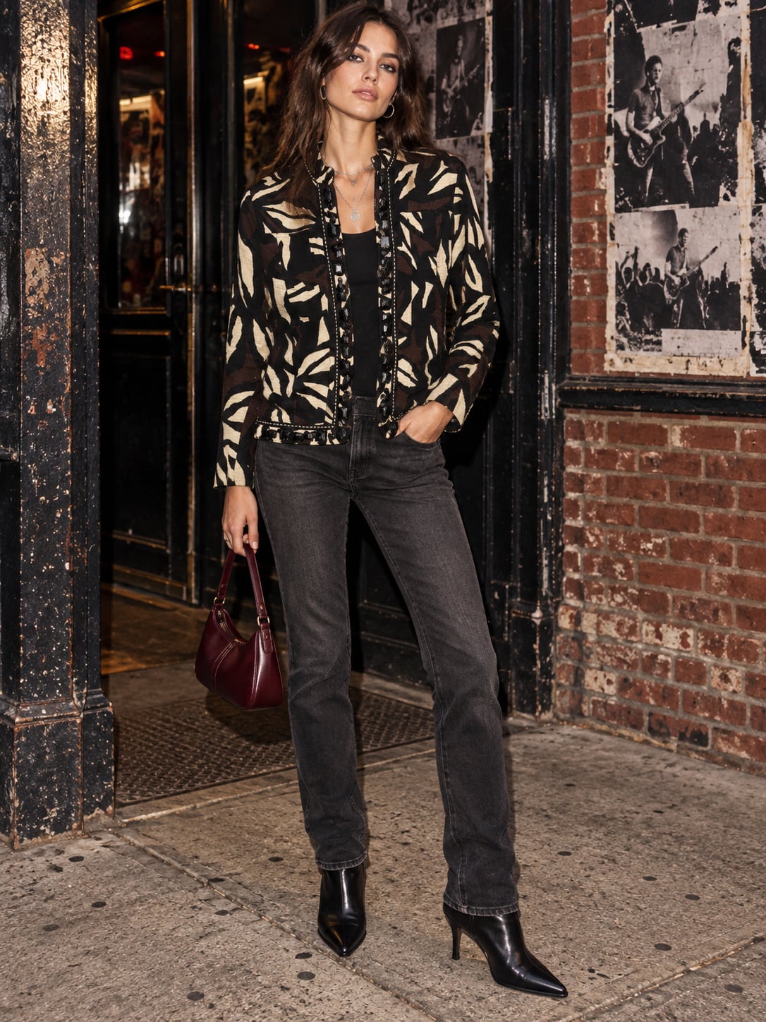 Investments Embellished Abstract Print Zip Front Jacket Small Cotton Y2K 2