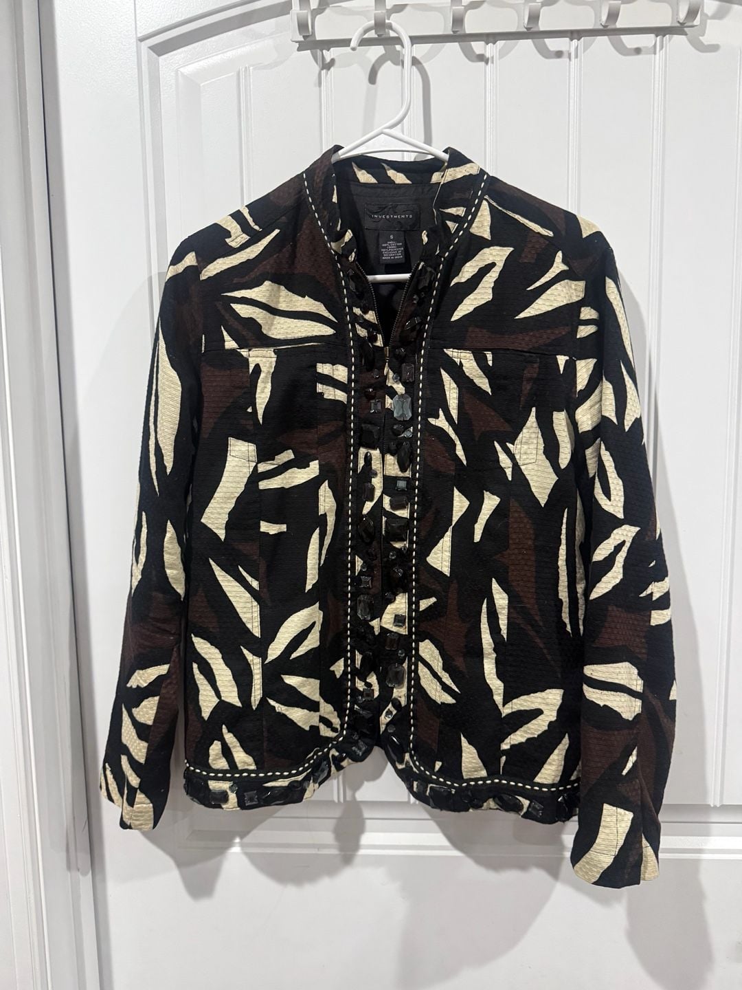 Investments Embellished Abstract Print Zip Front Jacket Small Cotton Y2K 3