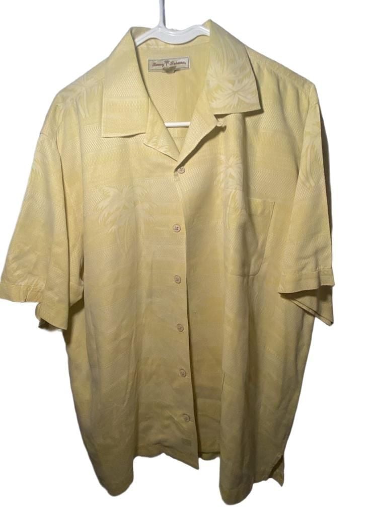 Tommy Bahama Silk Hawaiian Button Down Shirt Size M Yellow Leaf Palm Camp 3