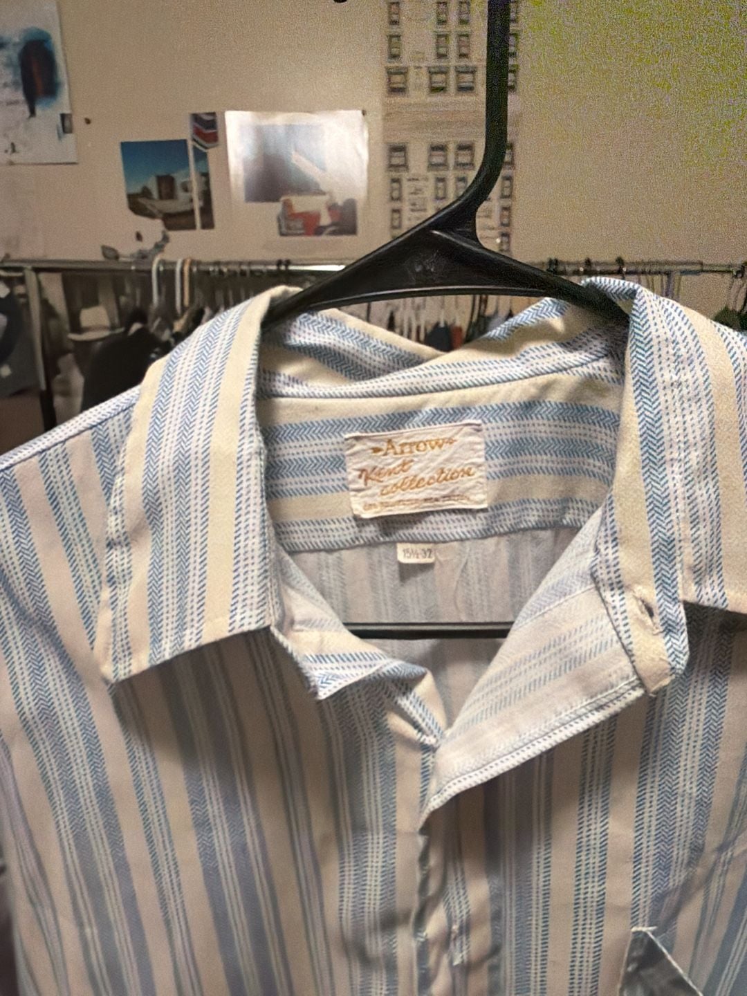 Arrow Kent Collection Striped Long Sleeve Button Up Size 15 1/2-32 Blue White 3