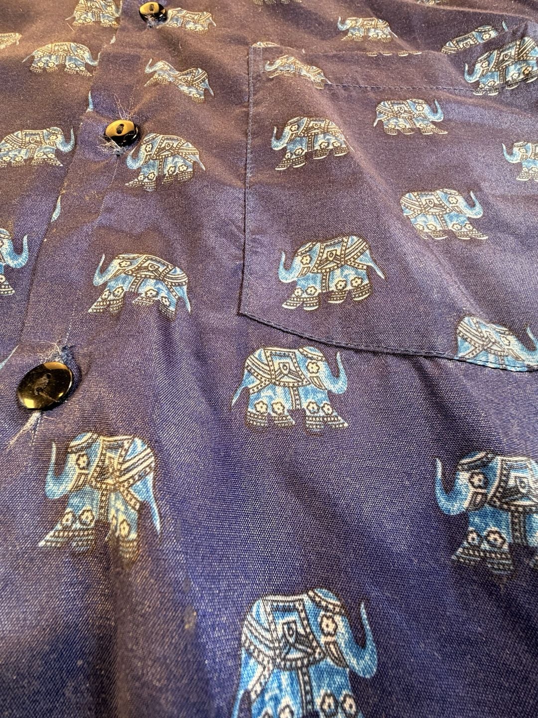 Thai Silk By Apple Short Sleeve Shirt Size XXL Blue Elephant Print 7
