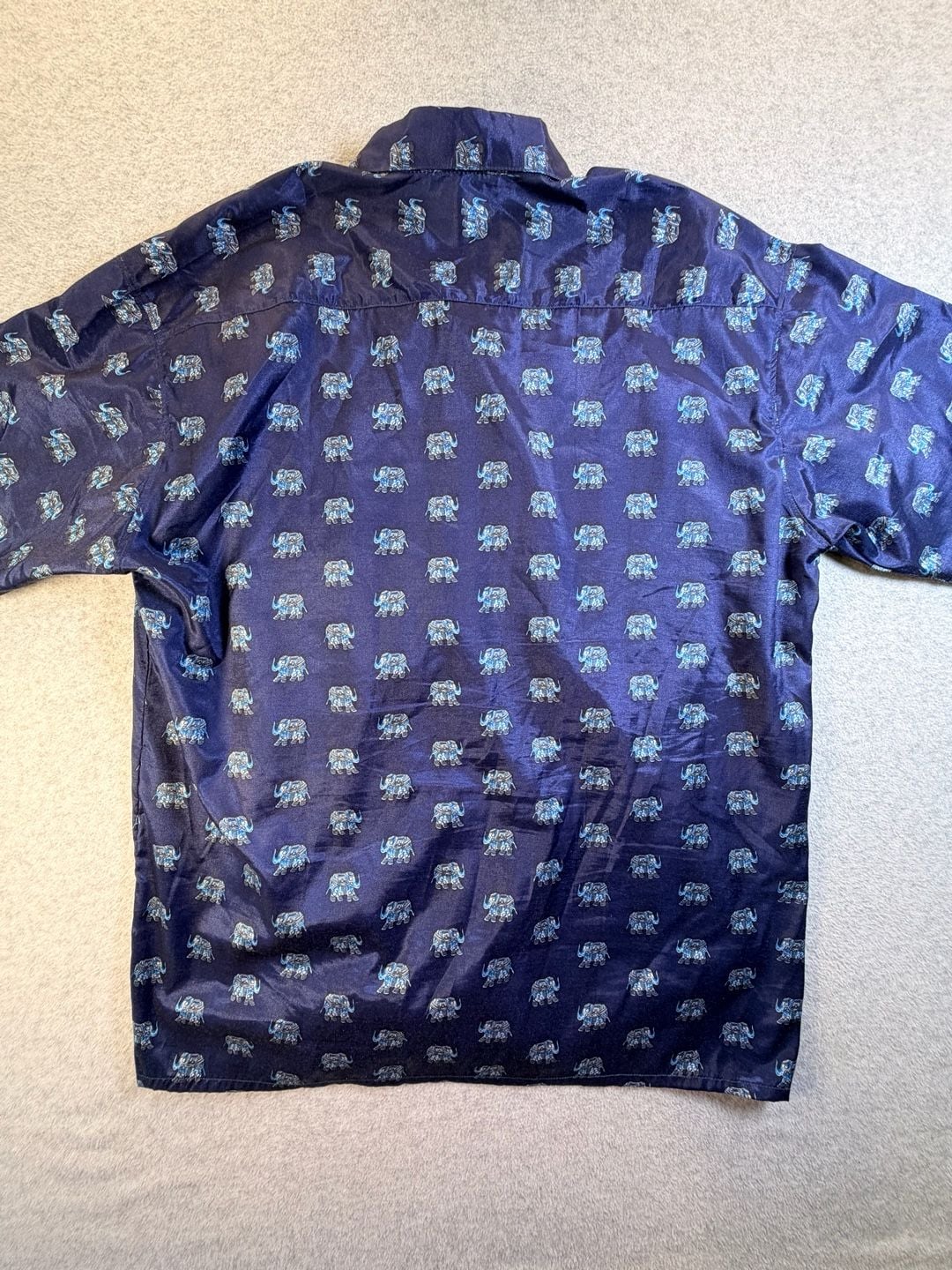 Thai Silk By Apple Short Sleeve Shirt Size XXL Blue Elephant Print 8