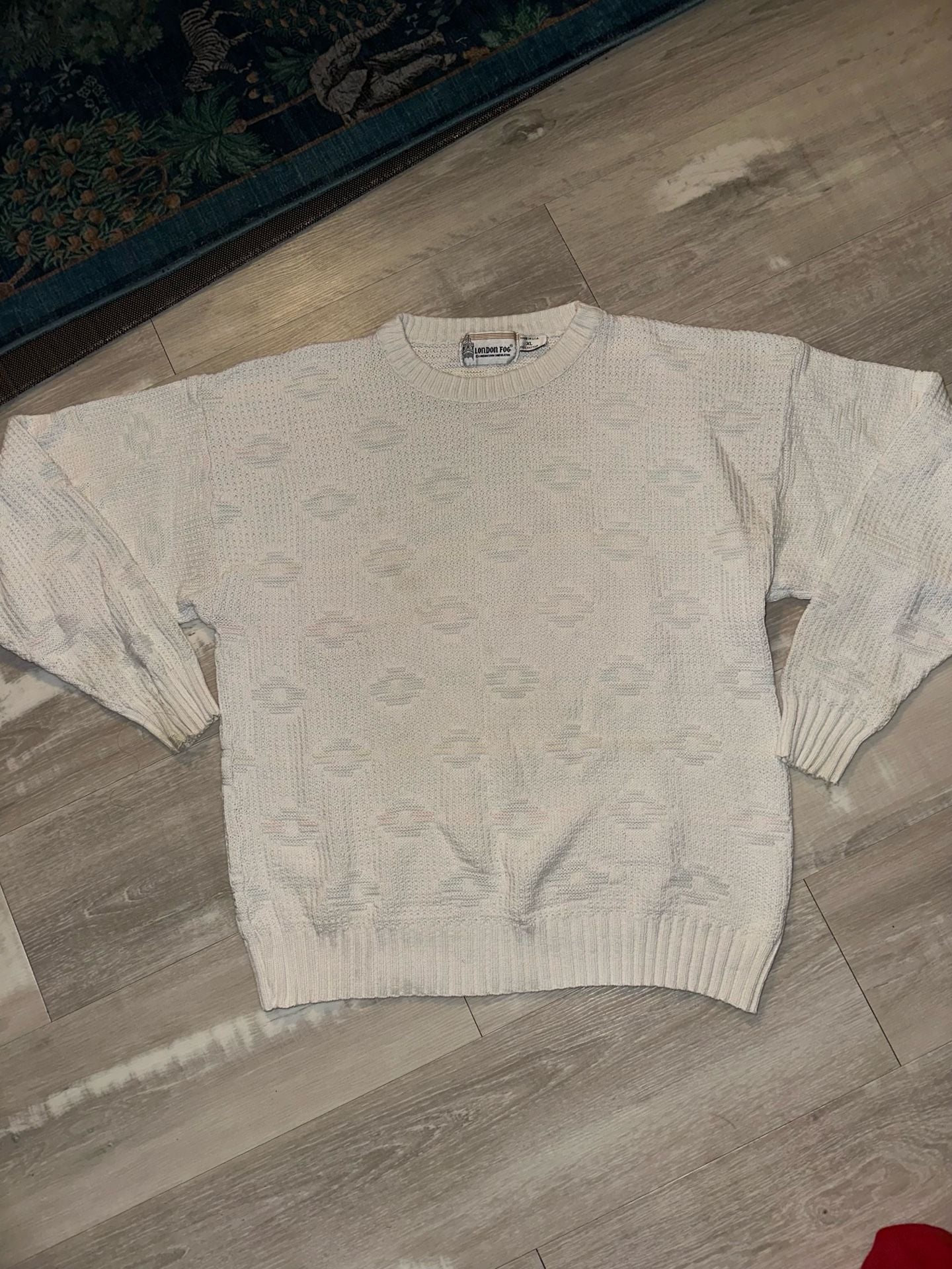 London Fog Sweater Size XL Cream Geometric Cotton Crewneck Vintage USA 2