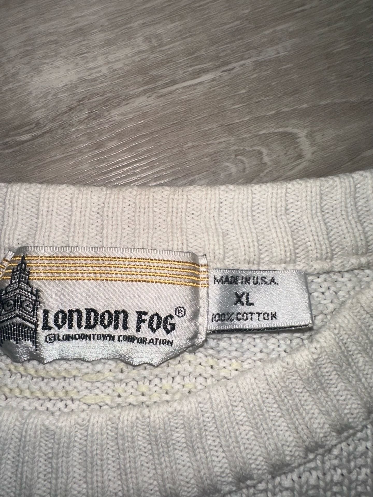 London Fog Sweater Size XL Cream Geometric Cotton Crewneck Vintage USA 4
