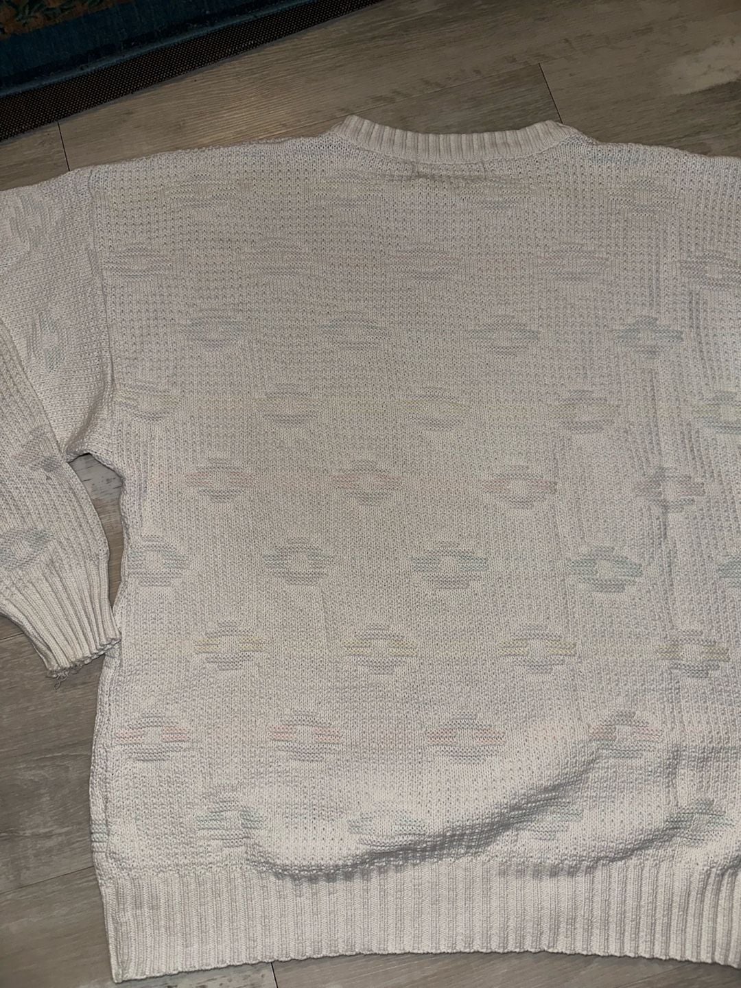 London Fog Sweater Size XL Cream Geometric Cotton Crewneck Vintage USA 8