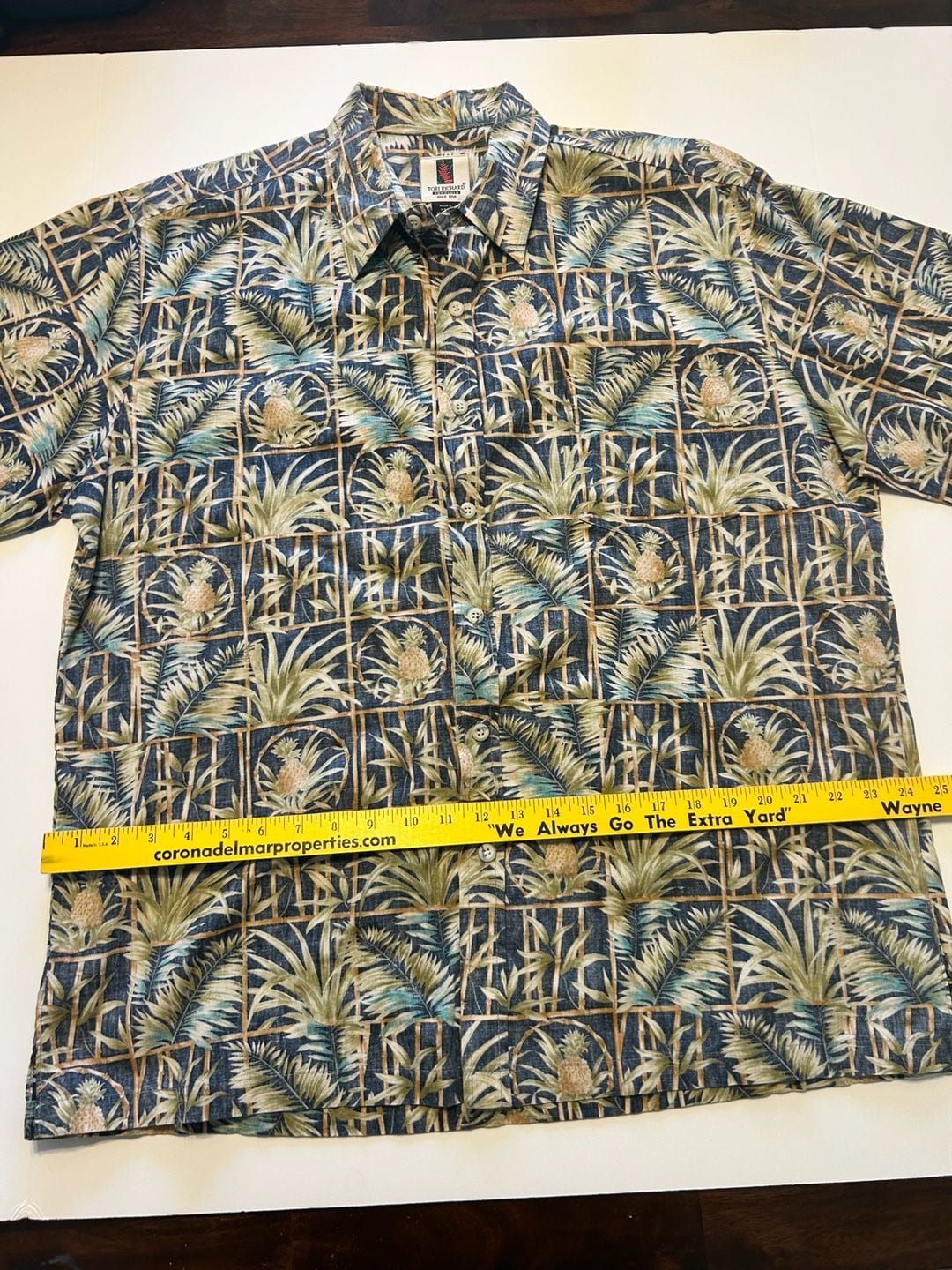 Tori Richard Hawaiian Shirt Size XL Blue Pineapple Bamboo Print Made in USA 7